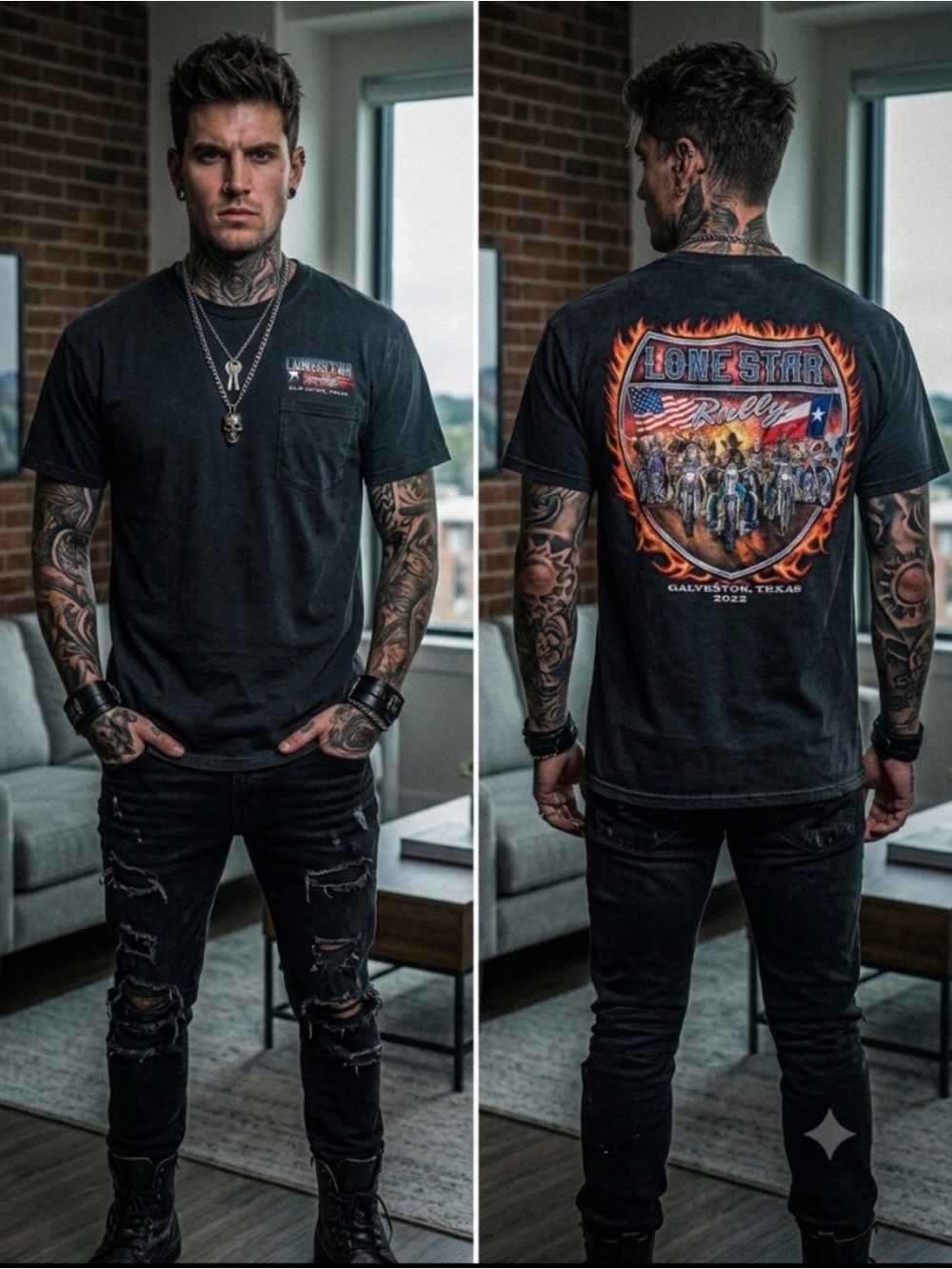 Lone Star 2022 Thunder Rally Rugged Biker Rebel Graphic Cotton Tee Shirt XL